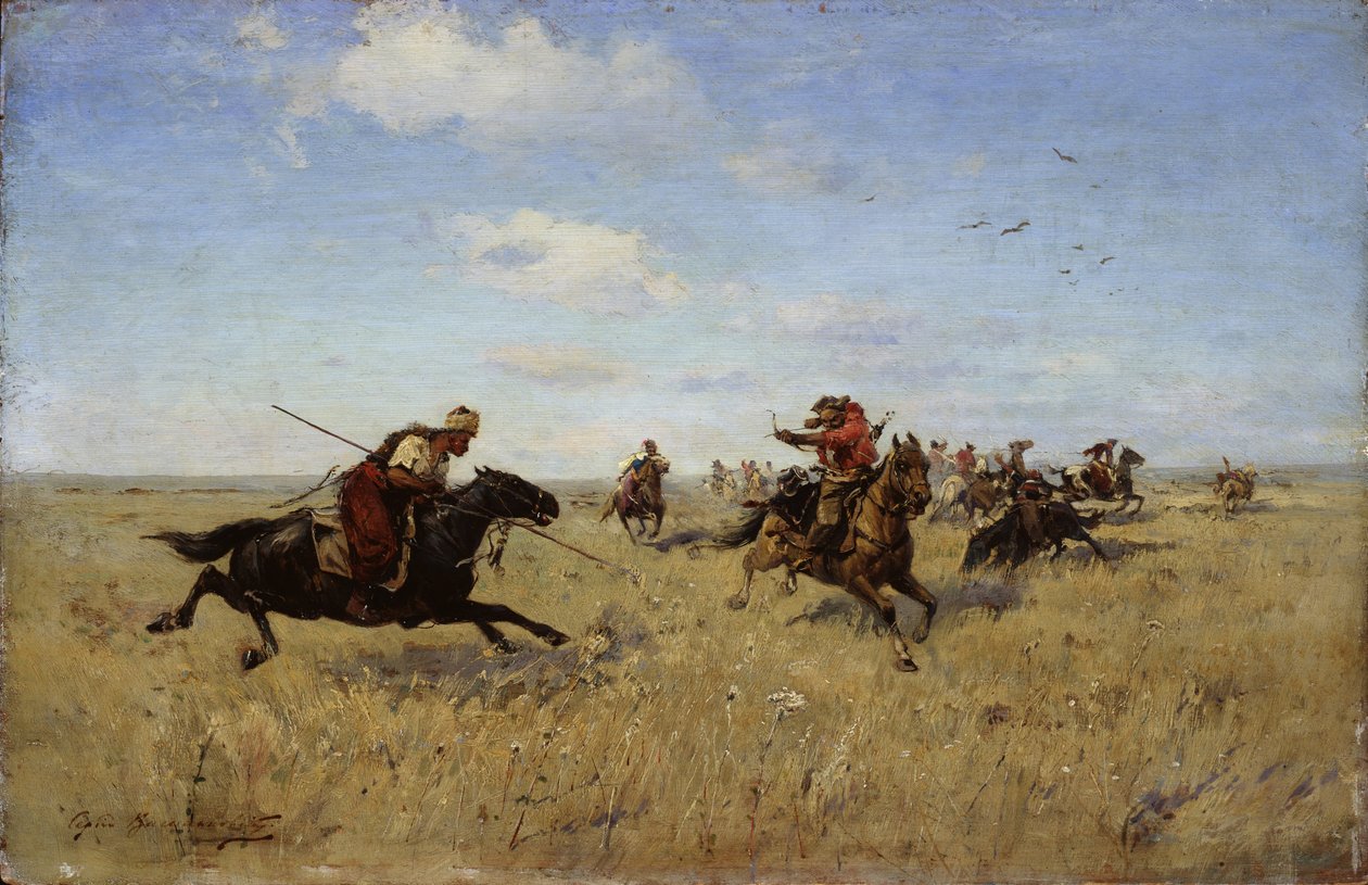 Combat entre les cosaques du Dniepr et les Tatars - Sergei Ivanovich Vasilkovsky