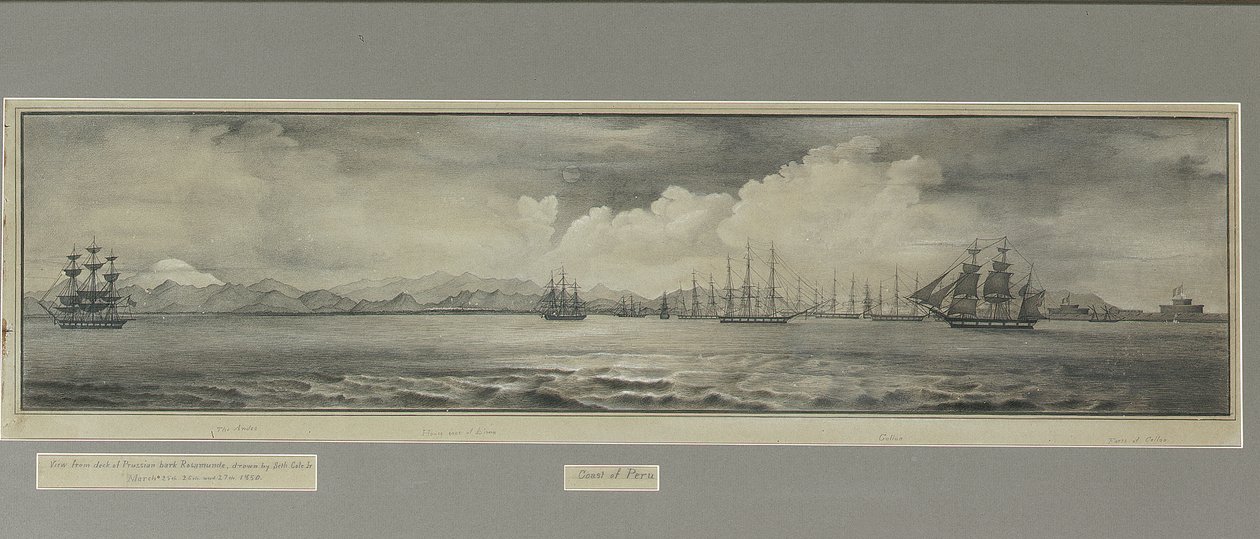 Côte du Pérou : Les Andes, Toits de Lima, Callao, Forts de Callao, depuis le pont du navire prussien Rosamunde - Seth Jr. Cole