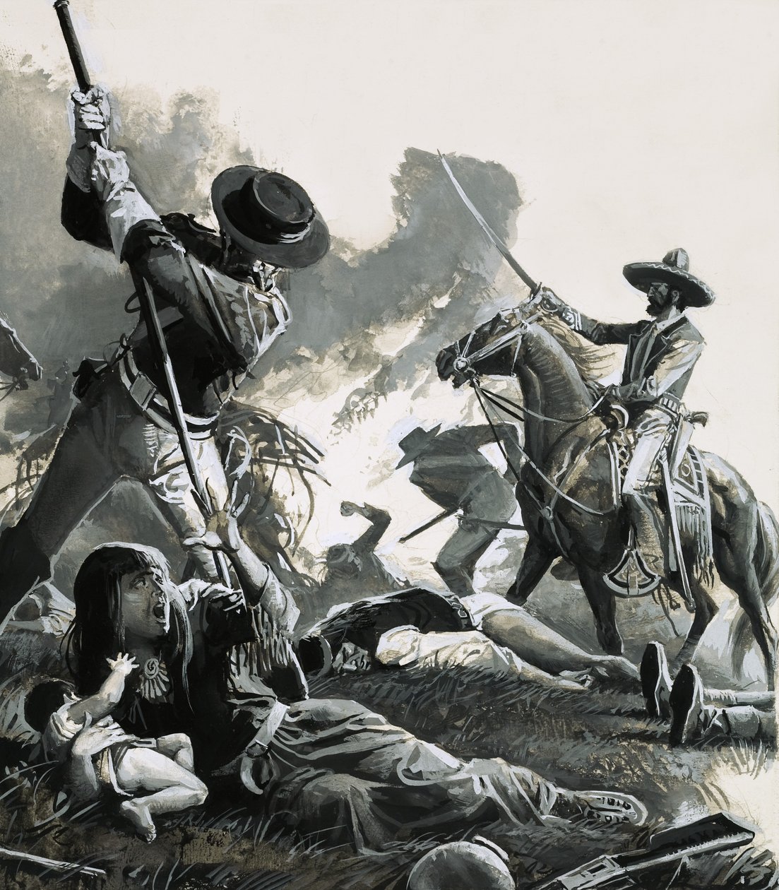 En 1858, deux troupes de cavalerie mexicaine attaquent le camp des Apaches - Severino Baraldi
