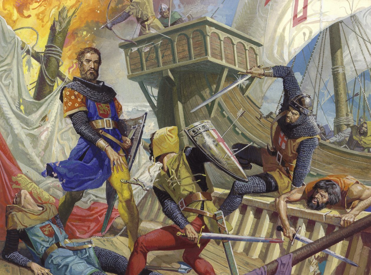 Marco Polo capturé par le Génois, 20e siècle (gouache sur papier) - Severino Baraldi
