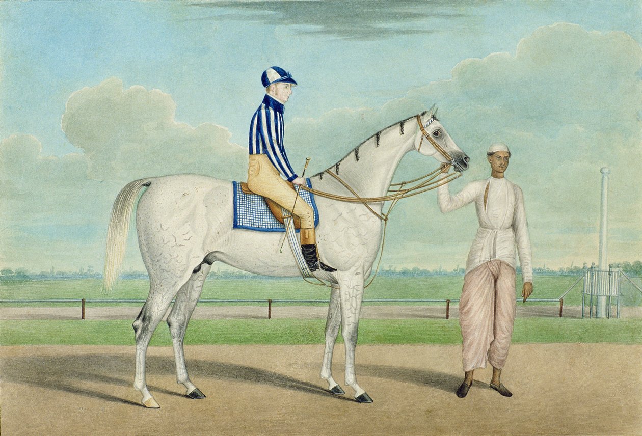 Cheval de course avec jockey et palefrenier, Calcutta - Shaik Muhammad Amir of Karraya