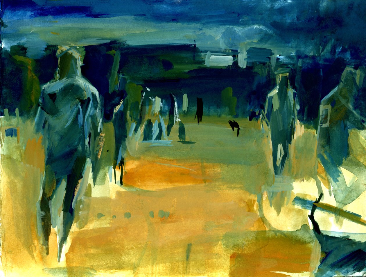 Figures dans le parc, 2024 (acrylique et collage) - Shaun Carey