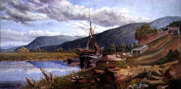 Paysage avec une barge déchargeant - Sheldon Burrows Adams