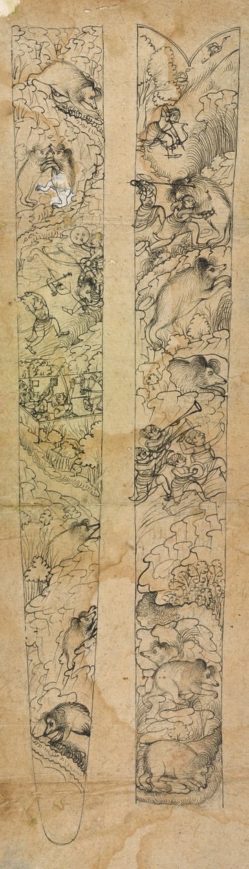 Un raja chassant des sangliers, design pour un fourreau, vers 1750-1760 - Shevdar (attr.to) Gangeyagi