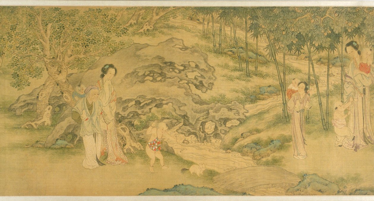 Femmes et enfants dans un jardin - Shi Wang