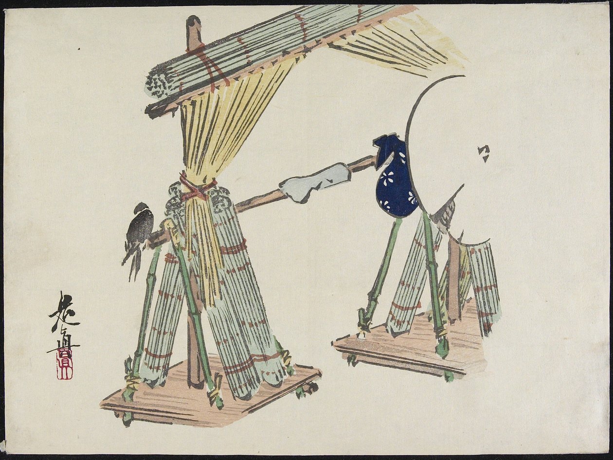 Stand de vente de stores en bambou - Shibata Zeshin