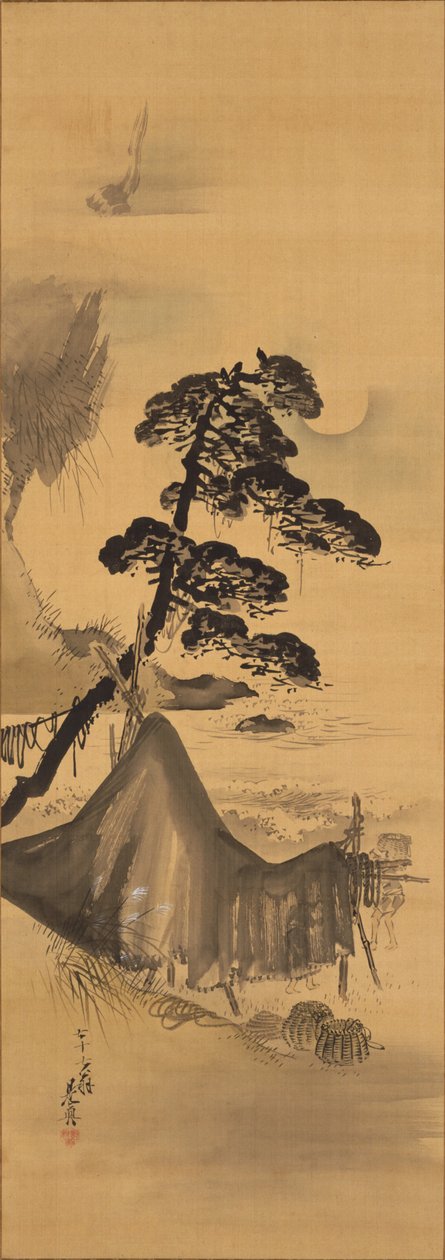 Herbstmond über einem Fischerdorf - Shibata Zeshin
