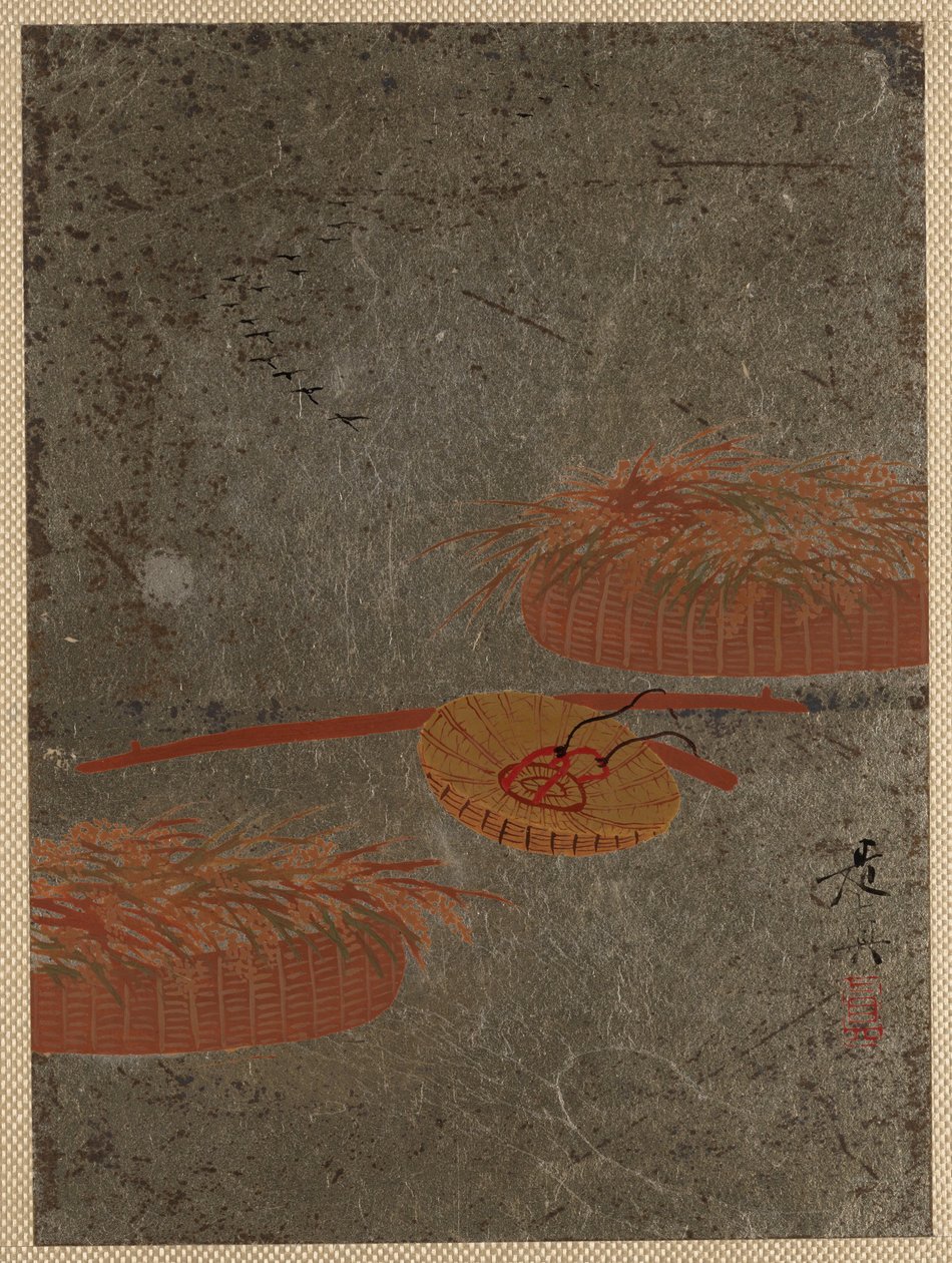 Paniers de fleurs et chapeau de paysan - Shibata Zeshin