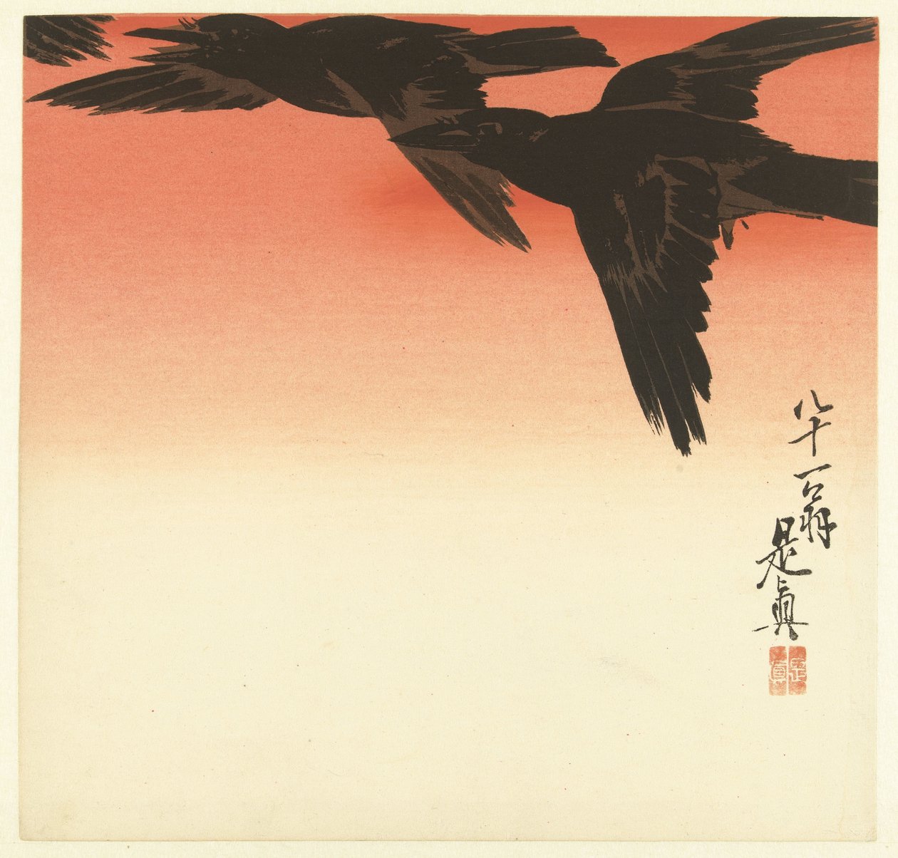 Corbeaux contre un ciel rouge - Shibata Zeshin