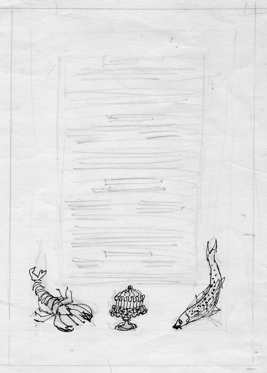 Homard, poisson et gâteau, design de menu, vers 1950 - Shirley Markham