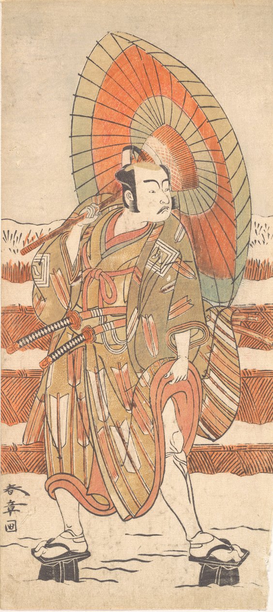 Le deuxième Ichikawa Yaozo en samouraï debout dans la neige, probablement 1774 - Shunsho