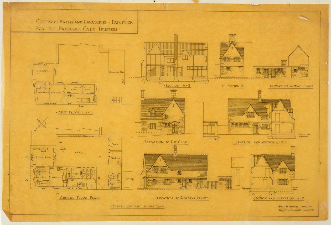 Cottage, bains et lavabos - Painswick, pour les administrateurs de Frederick Gyde, 14 mars 1923 - Sidney Barnsley