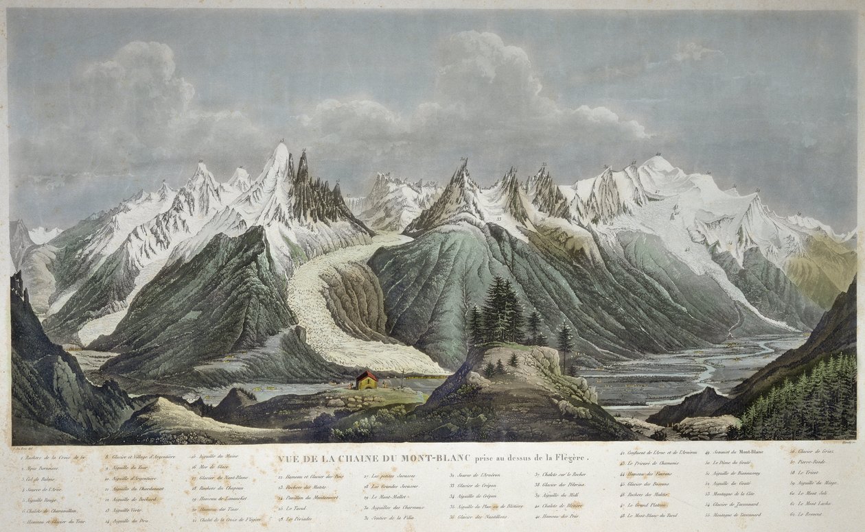 Vue du massif du Mont Blanc - VUE DE LA CHAÎNE DU MONT BLANC PRISE au-dessus de la FLÉGÈRE PAR SIGISMOND HIMELY 1801-1872 - Sigismond Himely