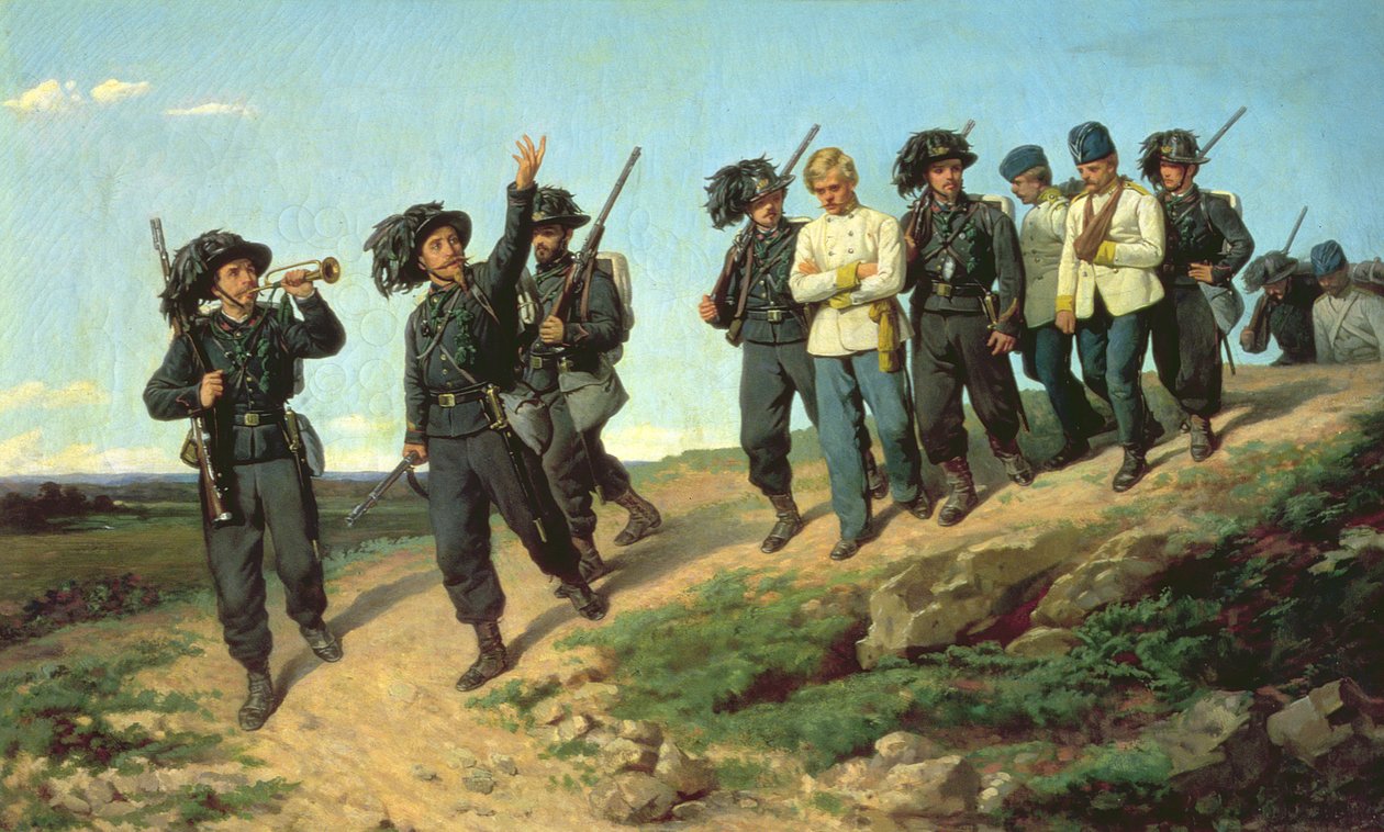 Un régiment de fusiliers italiens revenant d