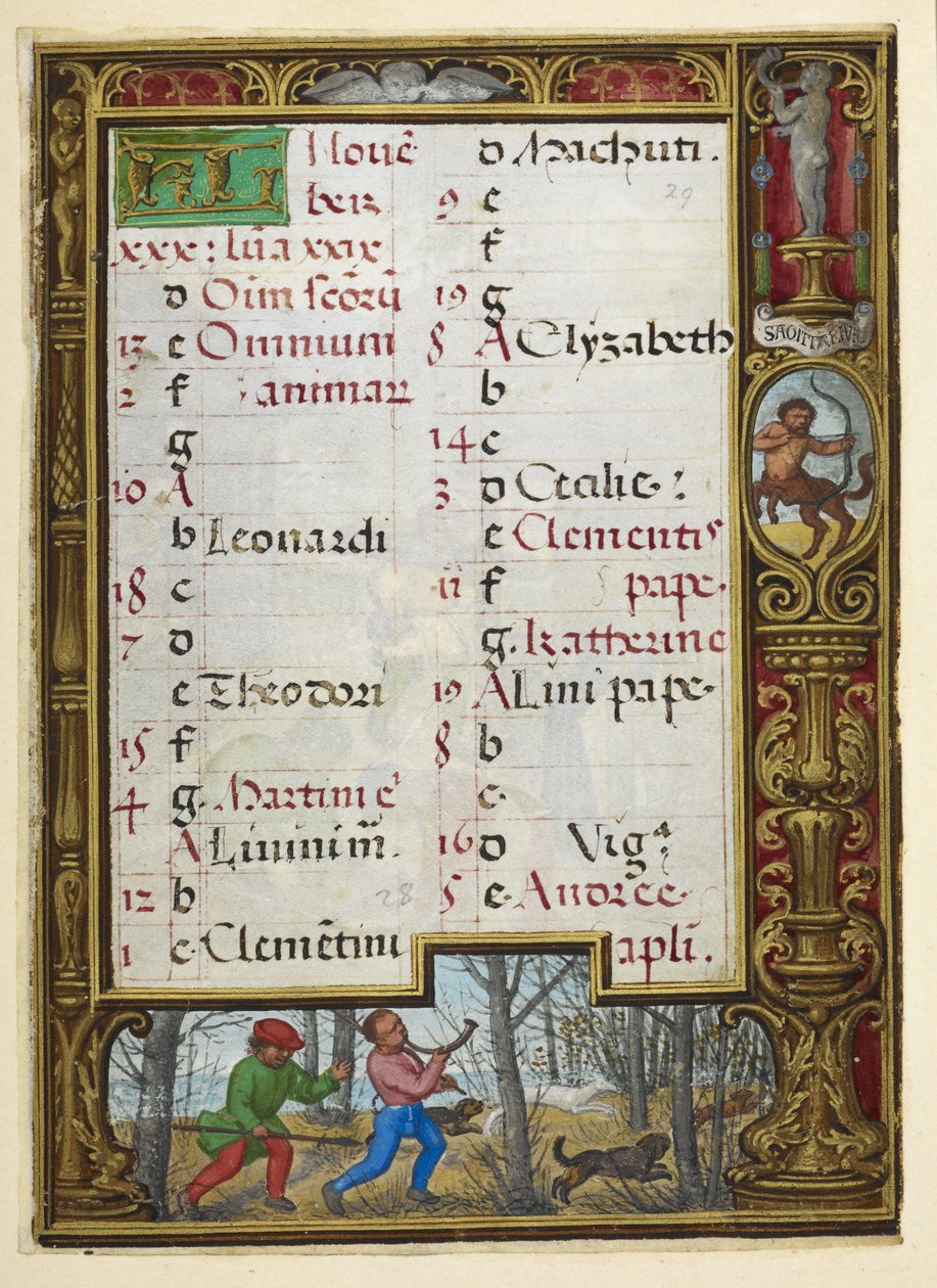 Page de calendrier pour novembre, illustration du 