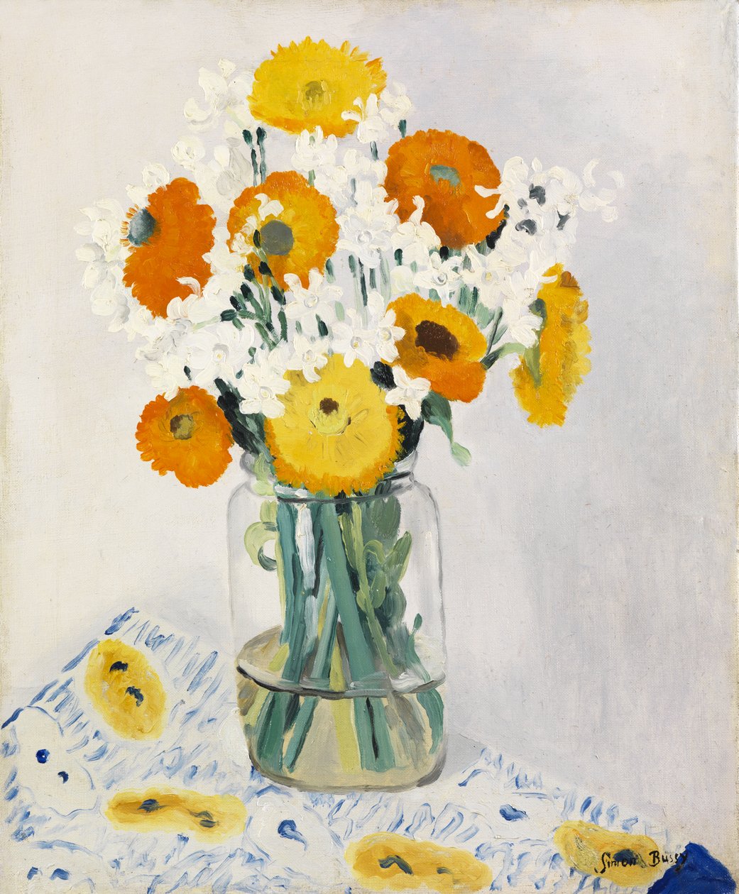Fleurs dans un vase (huile sur toile) - Simon Albert Bussy