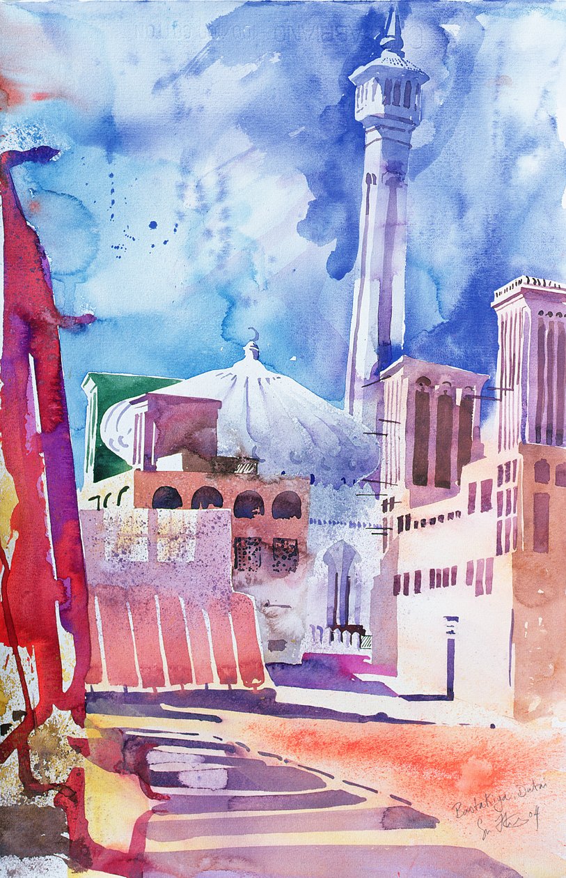 Bastakia, Dubaï, 2004 (aquarelle sur papier) - Simon Fletcher