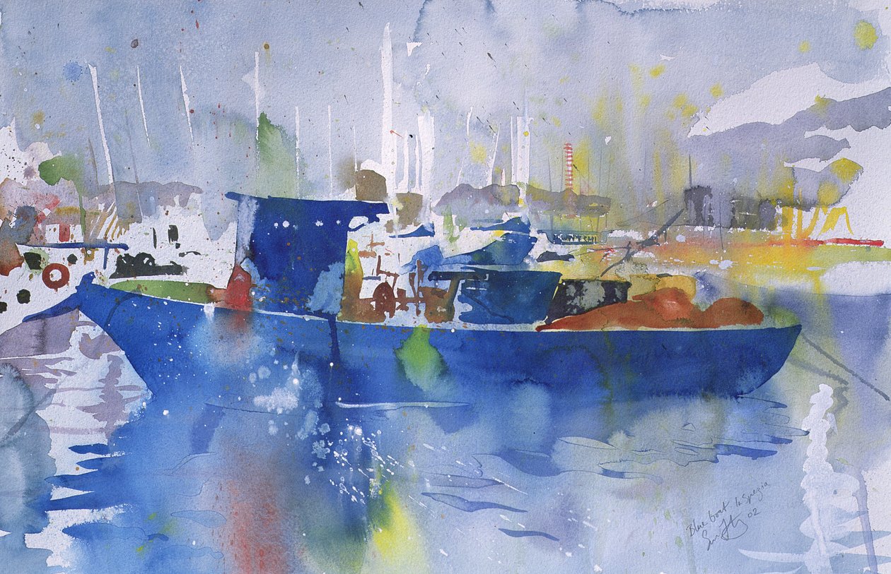 Bateau bleu La spezia, Italie, 2002 (aquarelle) - Simon Fletcher