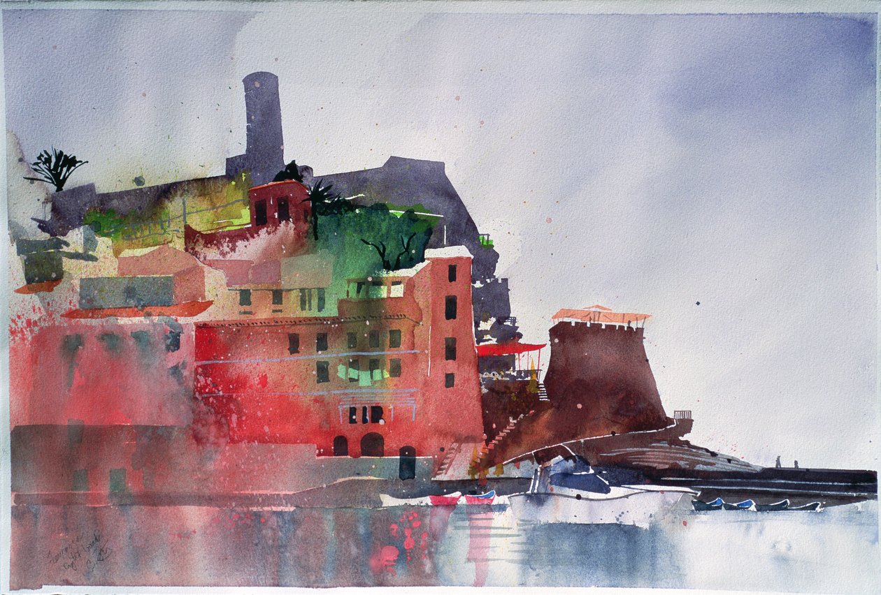 Fernazza, Huit bateaux, 2002 (aquarelle sur papier) - Simon Fletcher