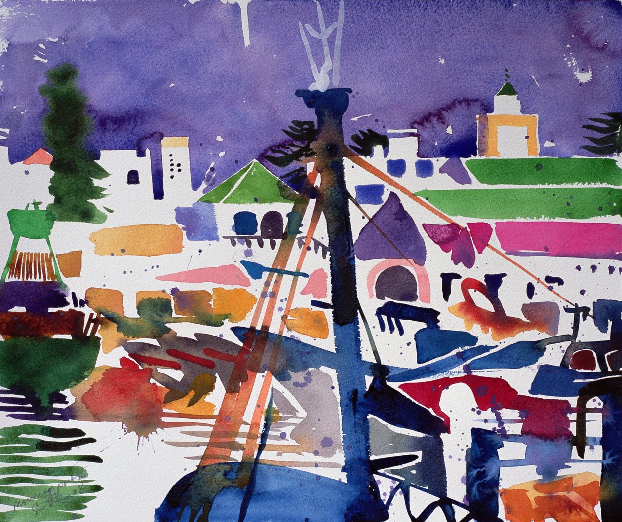 Port marocain III (aquarelle sur papier) - Simon Fletcher