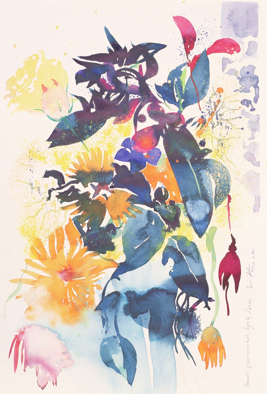 Soucis, pervenches, lys, rose, 2002 (watercolour) - Simon Fletcher