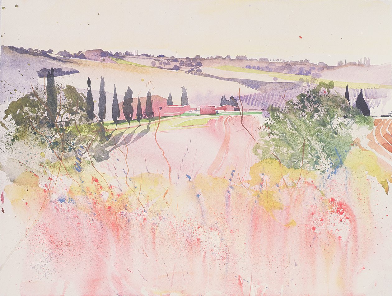 Toscane au sud de Montalcino, 2002 (aquarelle) - Simon Fletcher