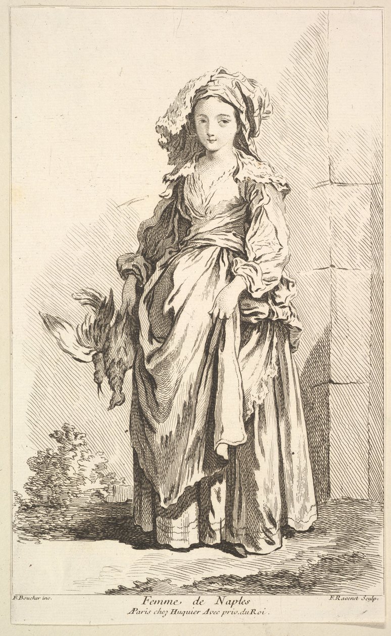 Femme de Naples, du Recueil de diverses figures étrangères inventées par F. Bouc... - Simon Francois Ravenet