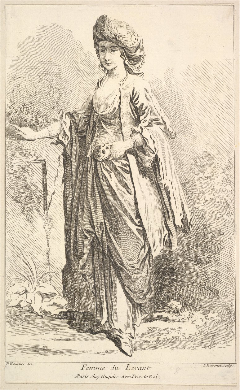 Femme du Levant, du Recueil de diverses figures étrangères inventées par F. Bouc..., 18e siècle - Simon Francois Ravenet