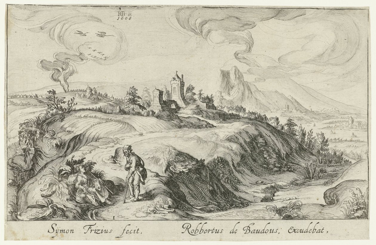 Paysage de montagne avec deux figures - Simon Frisius