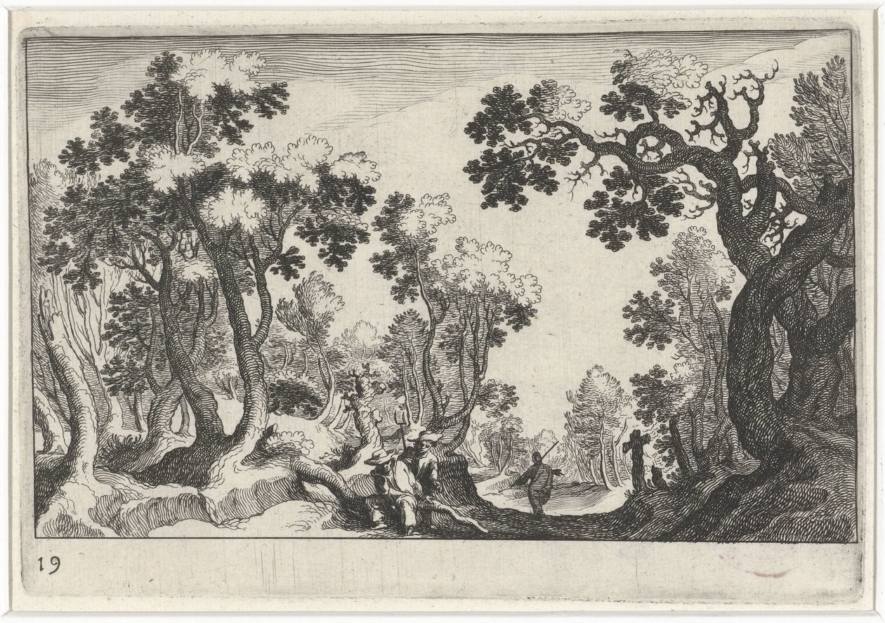 Paysage forestier avec des paysans - Simon Frisius