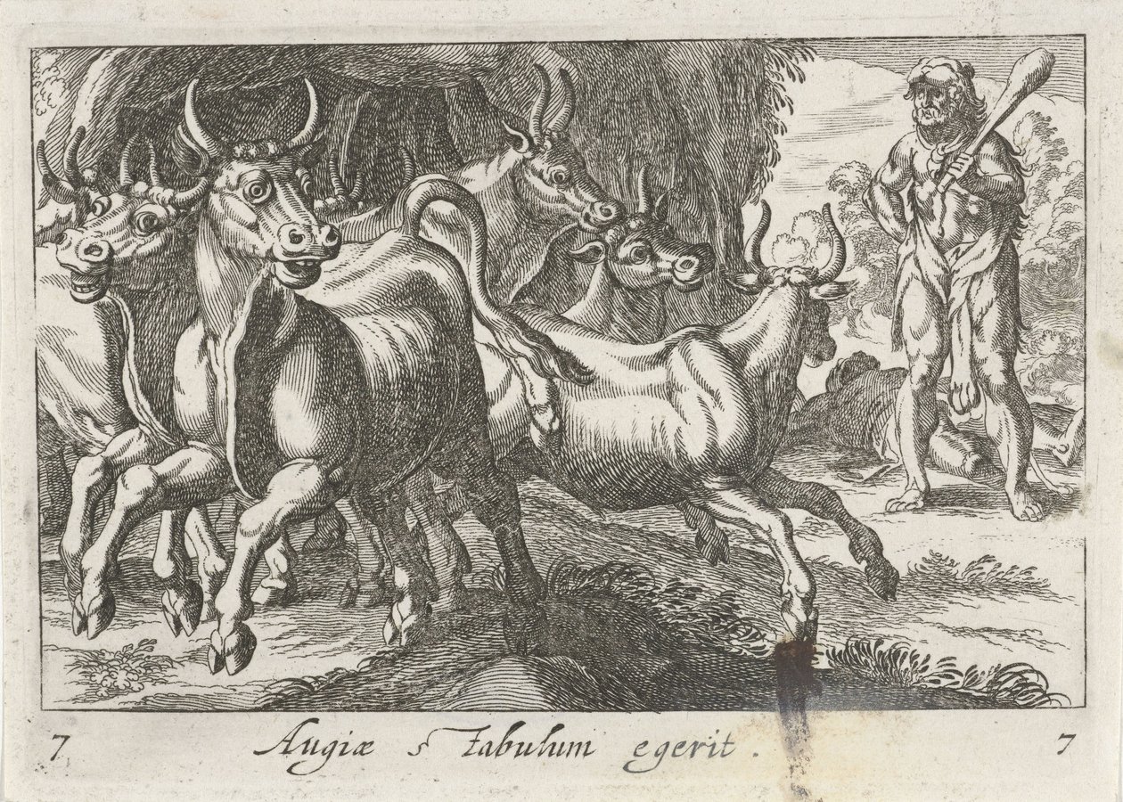 Hercule garde le troupeau de Géryon Augiae stabulum egerit (titre sur l