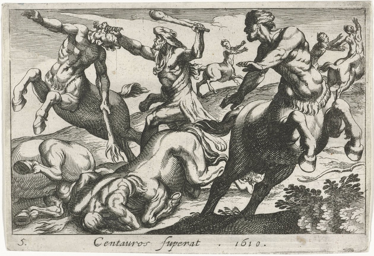 Hercule combattant les centaures
Centauros superat (titre sur l