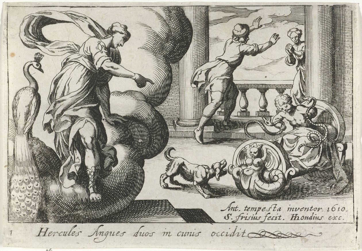 Jeune Hercule étranglant deux serpents (série Thèmes herculéens) - Simon Frisius
