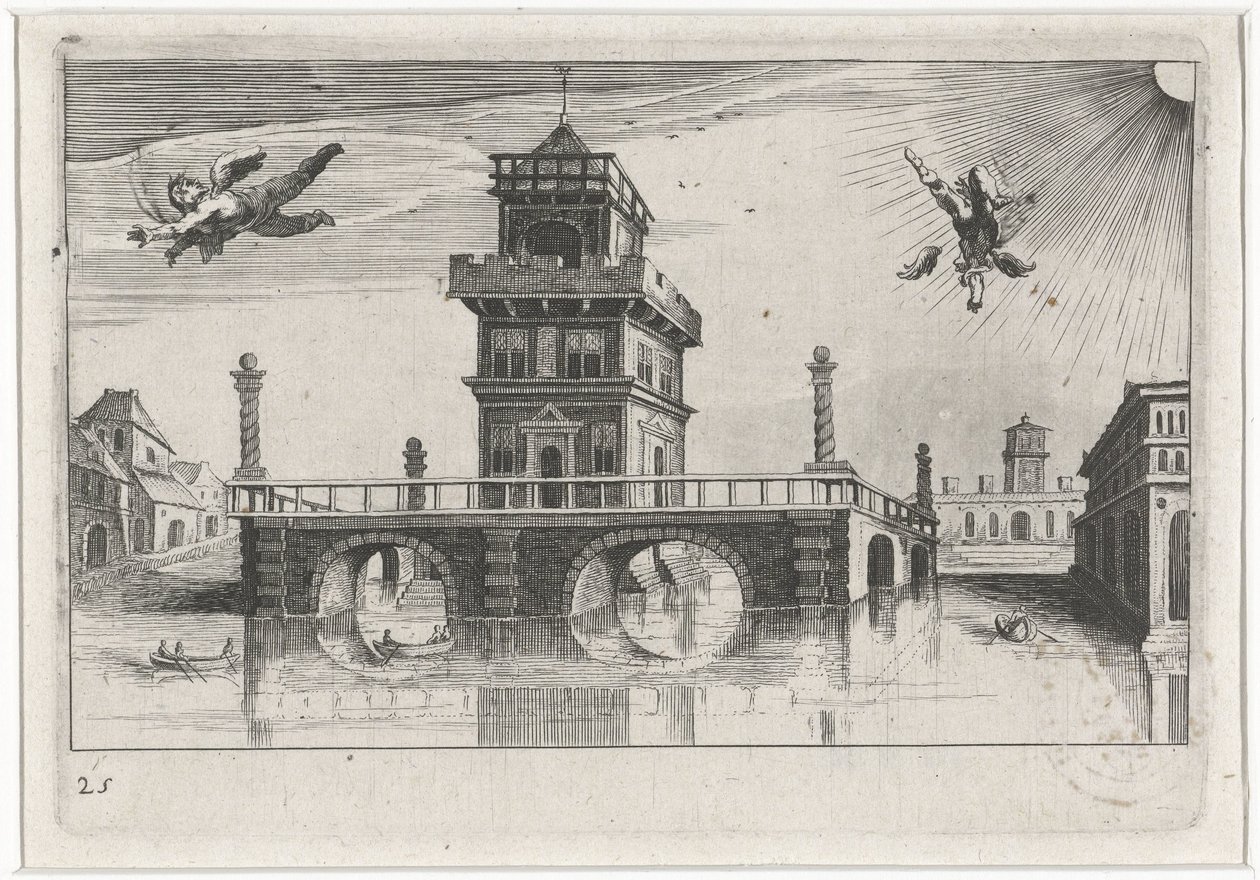 Vue de ville avec Icare et Dédale - Simon Frisius