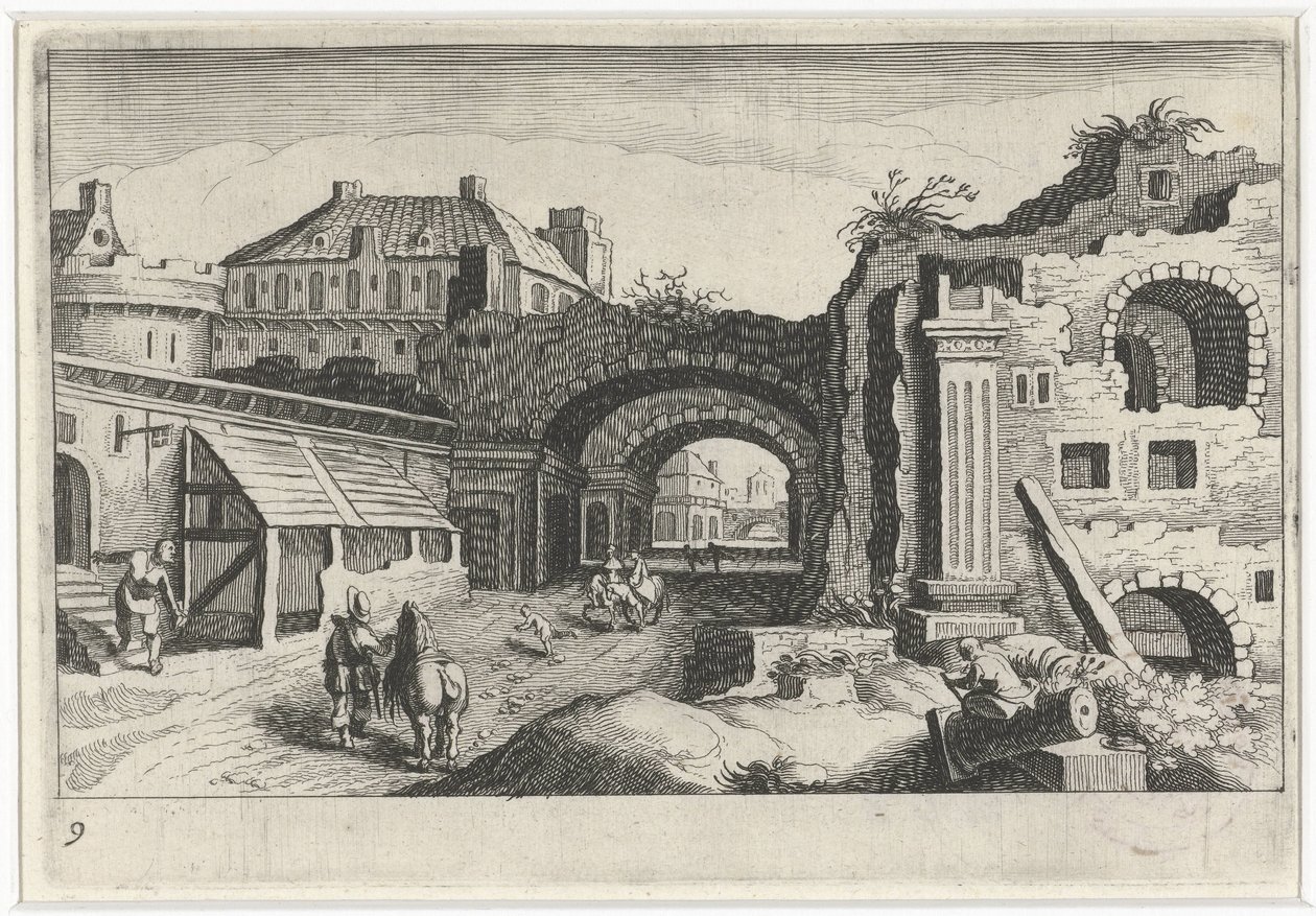 Vue de la ville avec une ruine - Simon Frisius
