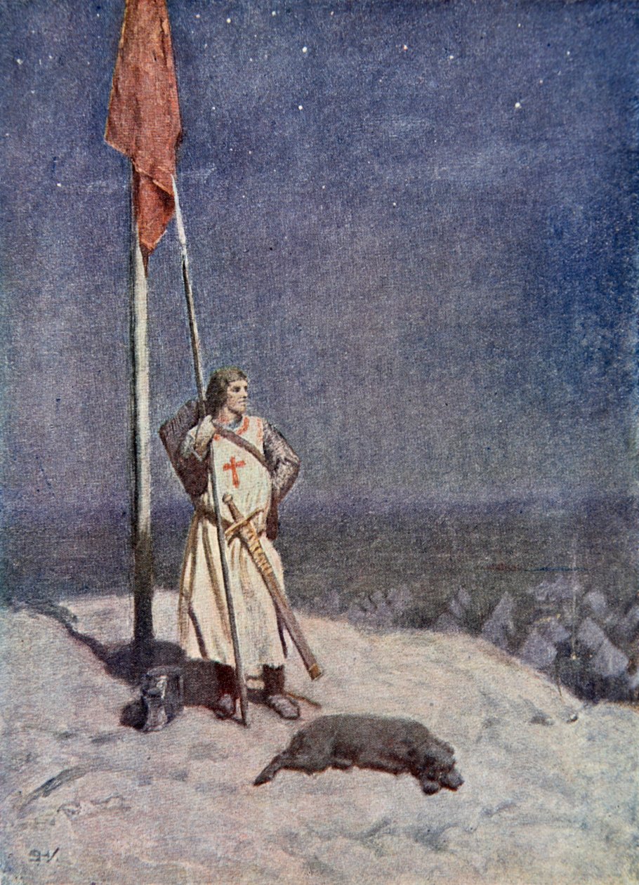 Le chevalier monte la garde sur le mont Saint-Georges avec la bannière d