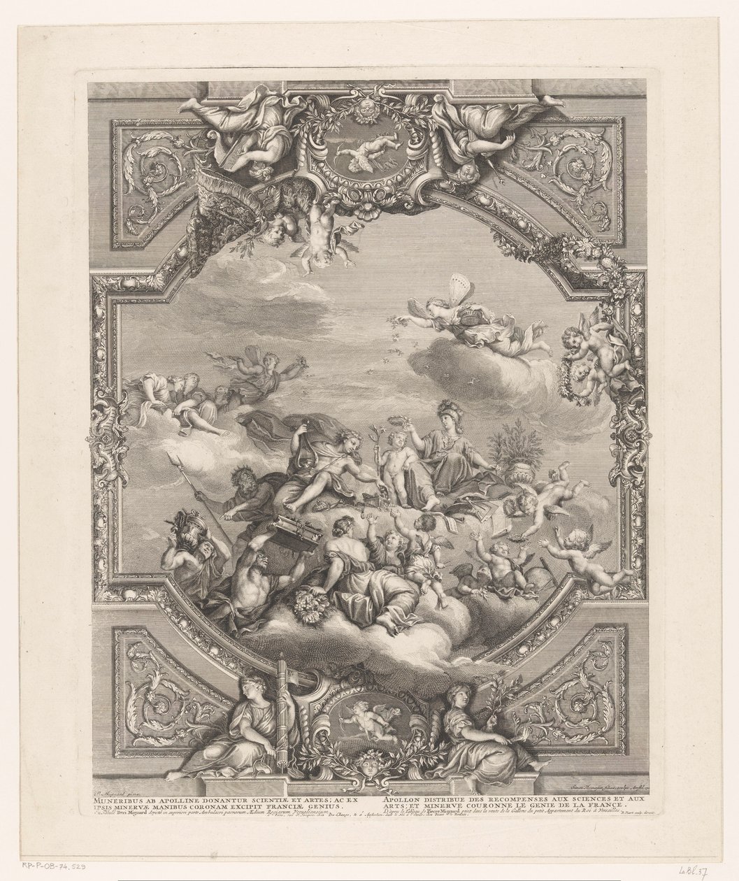 Plafond à Versailles : Apollon distribue des récompenses aux Arts et Sciences, Minerve couronne le génie de la France - Simon Henri Thomassin