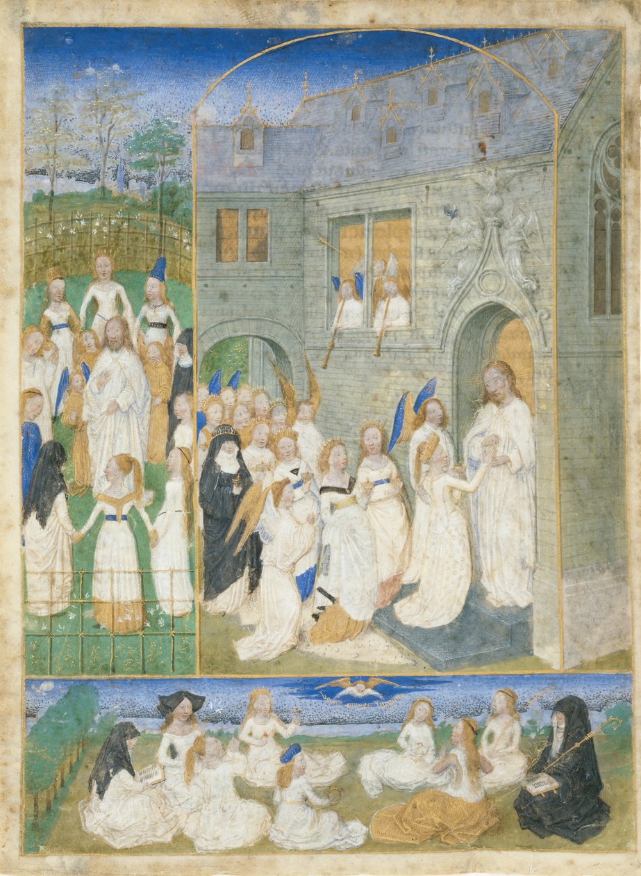 Les Saintes Vierges Accueillies par le Christ à leur Entrée aux Portes du Paradis - Simon Marmion