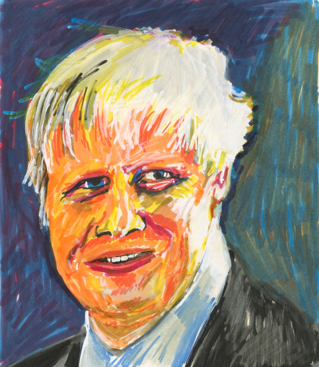 Boris Johnson, 2019 (encre et peinture acrylique sur papier) - Simon Neville