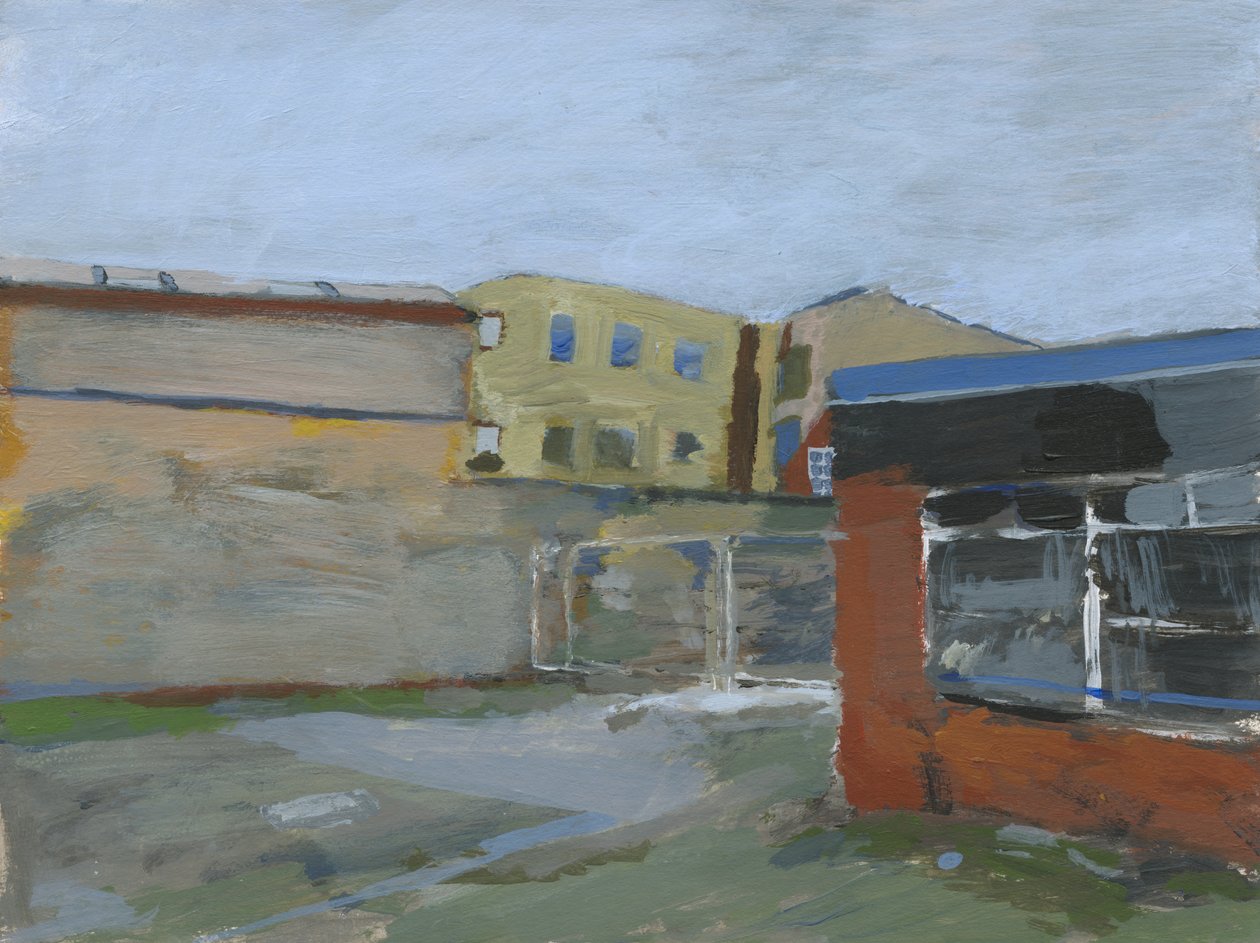 Avant-cour et bâtiments, 2024 (acrylique sur papier) - Simon Neville