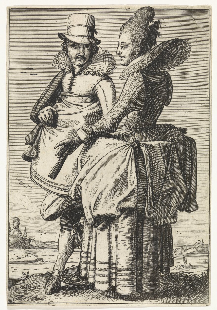 Homme et femme habillés selon la mode de ca. 1625 - Simon Poelenburg (attributed to)