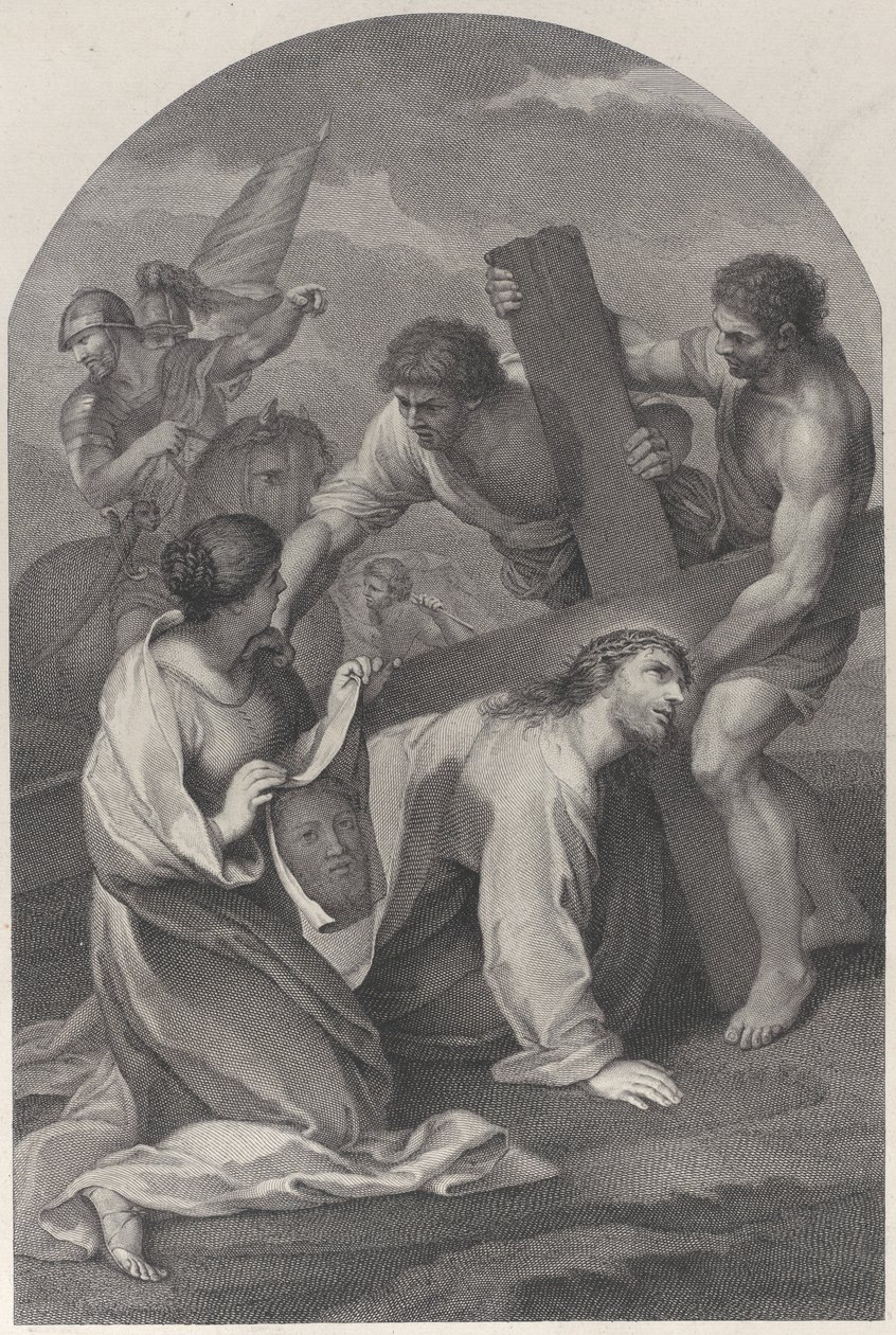 Christ tombé sous le poids de la croix, avec deux hommes aidant - Simon Vallee