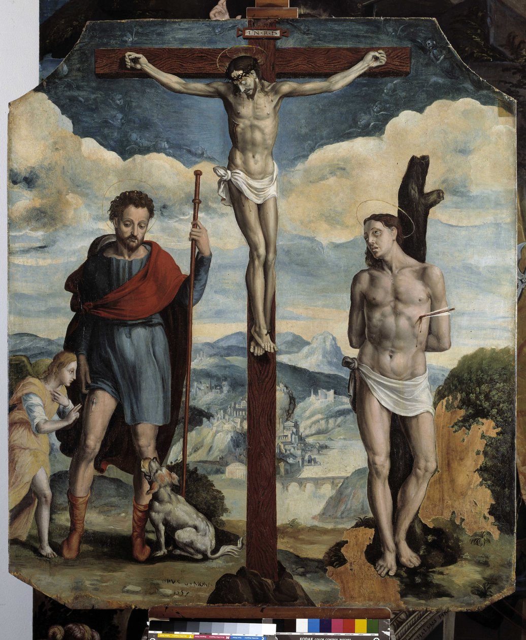 Crucifixion avec Saint Roch et Saint Sébastien - Simon de Châlons