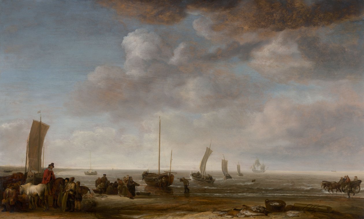 Pêcheurs et autres figures sur une plage - Simon de Vlieger