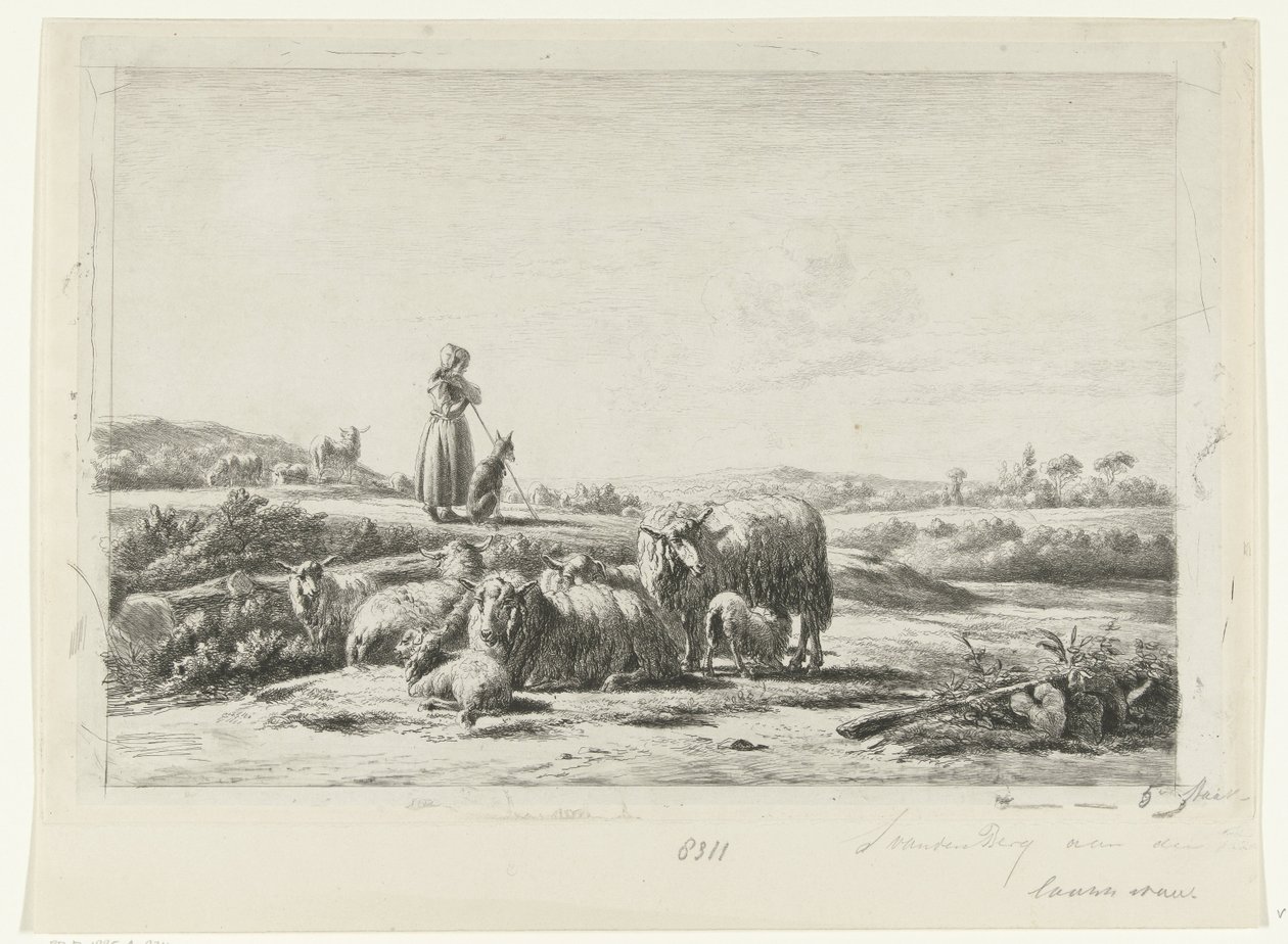 Paysage avec bergère et chien près d
