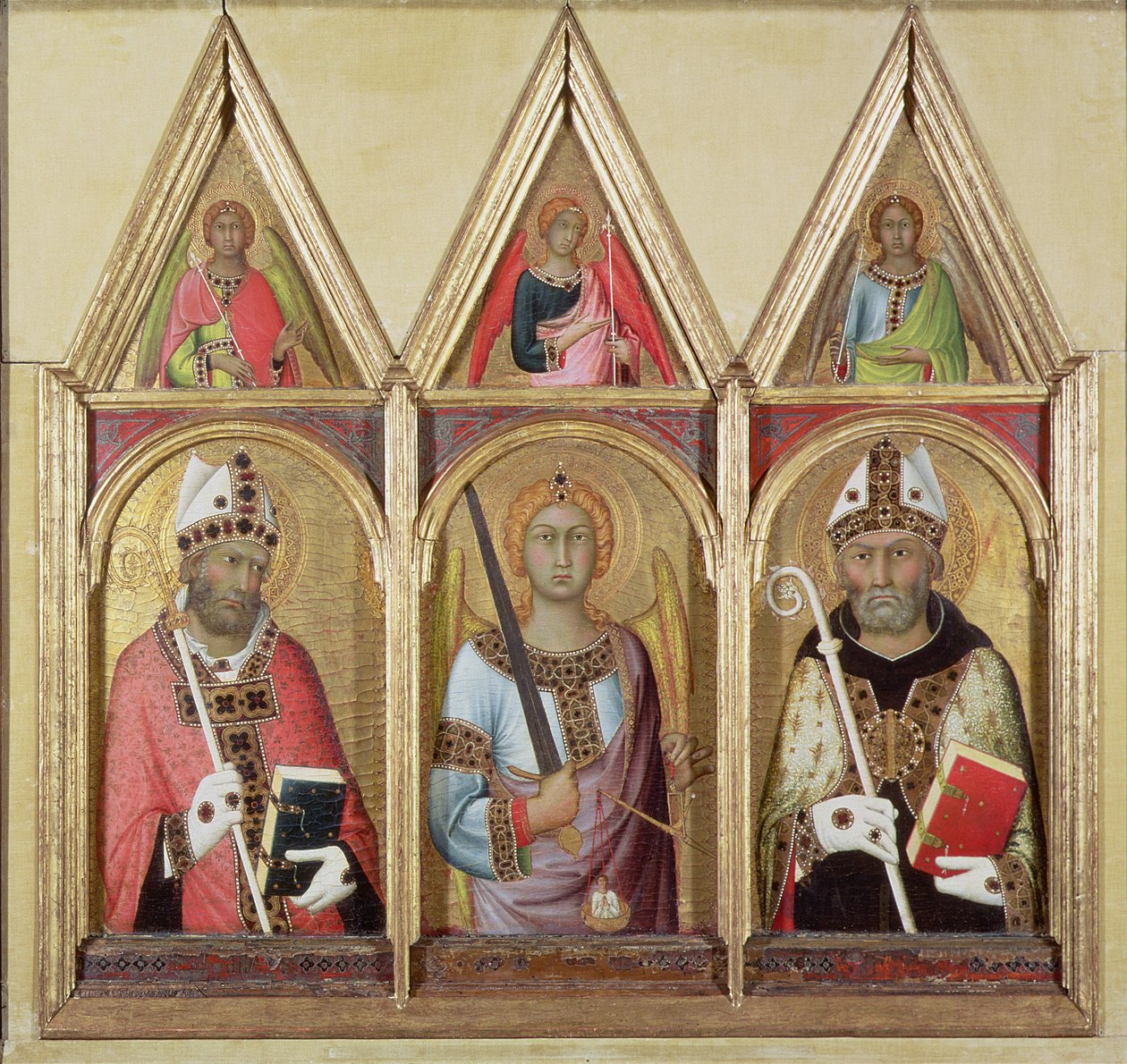 Saint Geminianus, Saint Michel et Saint Augustin, vers 1319 (détails) - Simone Martini