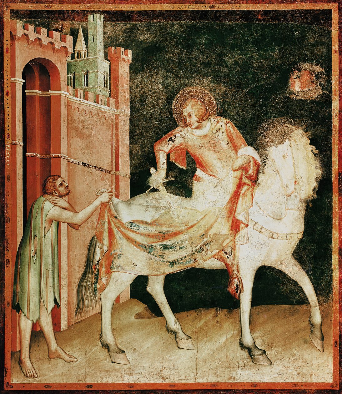 Saint Martin partageant son manteau avec le mendiant, de la Vie de Saint Martin, 1326 - Simone Martini