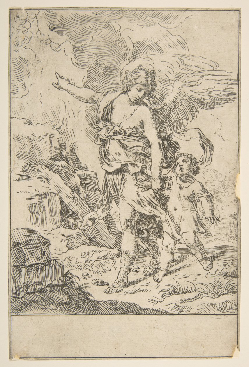 Un ange gardien marchant avec un enfant, vers 1640 - Simone Cantarini