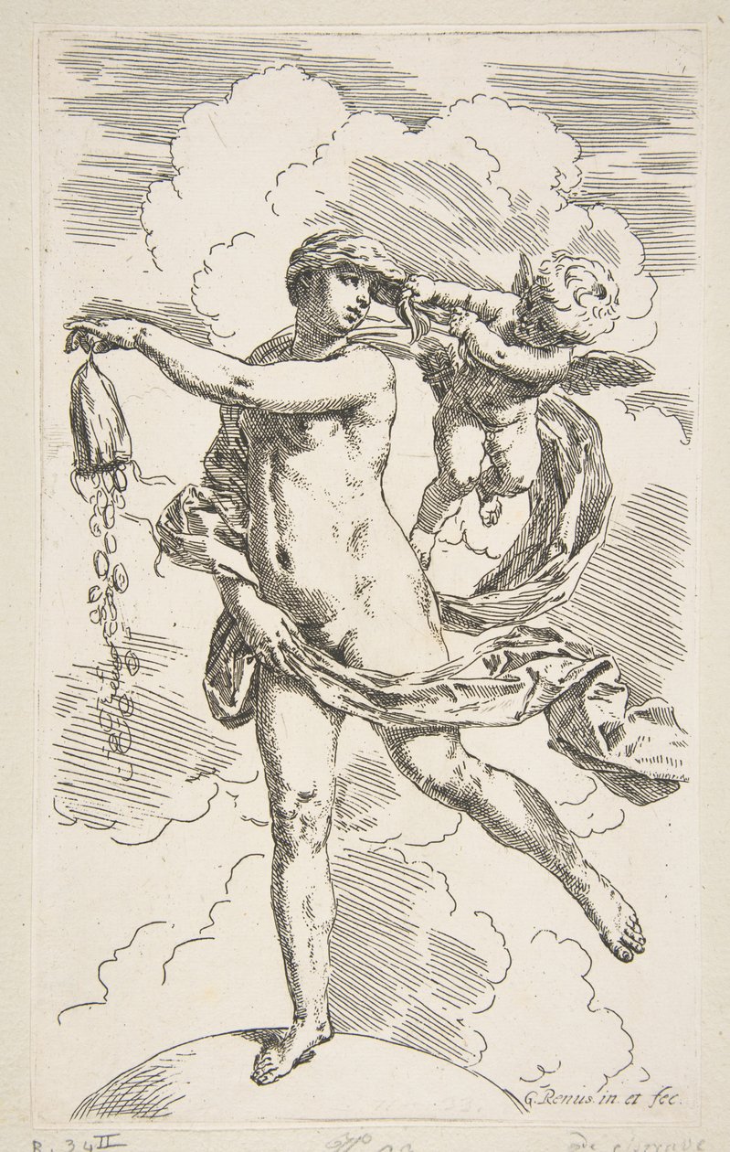 Fortune debout sur un globe vidant une bourse de pièces, vers 1635-1636 - Simone Cantarini