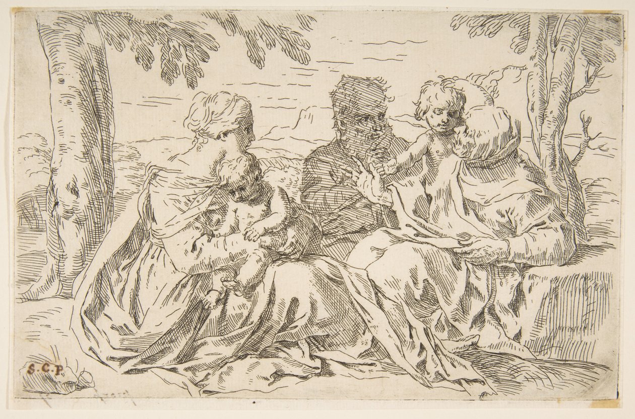 Sainte Famille avec Sainte Élisabeth et Saint Jean-Baptiste - Simone Cantarini